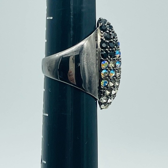 Multi-Color Rhinestones Wide Black Ring Size 8 - Picture 6 of 8